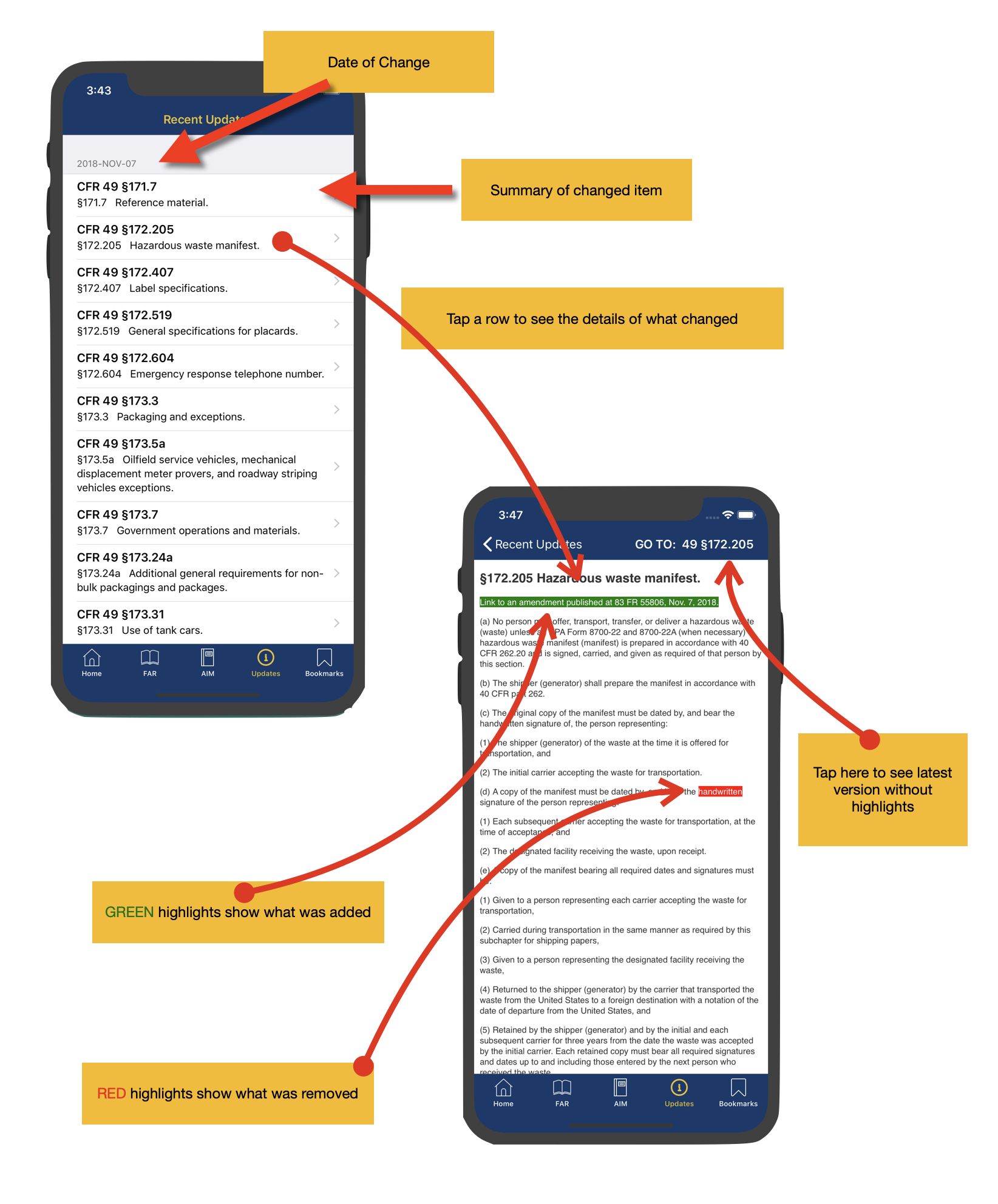 FAR AIM update detail with highlighted changes